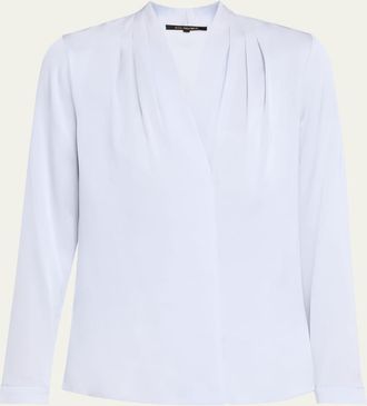 Kobi Halperin Nellie Pleated V-Neck Long-Sleeve Blouse