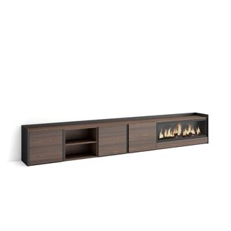 Skraut Home Skraut Home - Mueble Tv, Televisi&oacute;n, Muebles De Sal&oacute;n, Almacenaje, 315x35x50cm, Para Tv Hasta 80, Chimenea El&eacute;ctrica Xxl, Estilo Moderno, Roble Oscuro