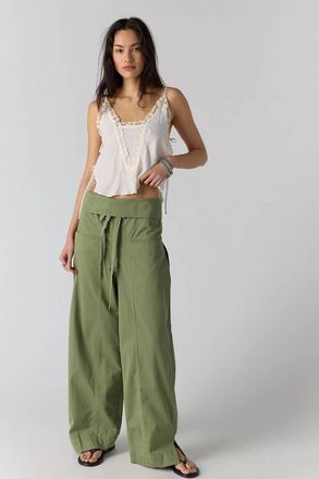 Free People Fisherman Drawcord Pull-On Pants In Green