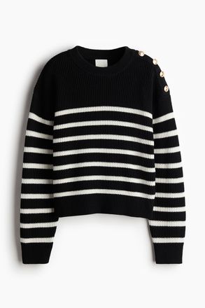 H&M Pullover mit Zierkn&ouml;pfen - Schwarz/Gestreift