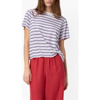 Cami NYC Mattea Faux Pearl Trim Pima Cotton T-Shirt in Sailor Stripe at Nordstrom, Size Xx-Small