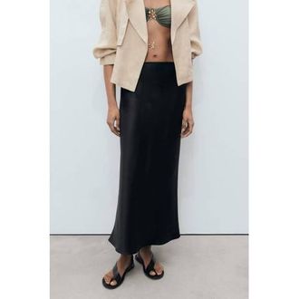 Mango satijnen A-lijn rok zwart