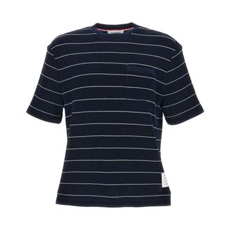 Thom Browne T-Shirts, male, Blue, Size: M Striped Crew Neck T-Shirt