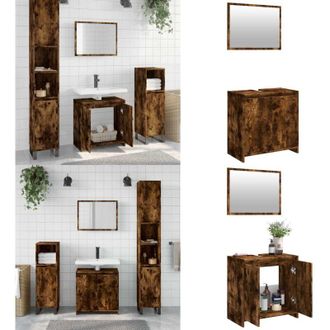 vidaXL Set Mobili da Bagno 2 pz Rovere Fumo in Legno Multistrato - Armadio da bagno - Specchio vanit&agrave;