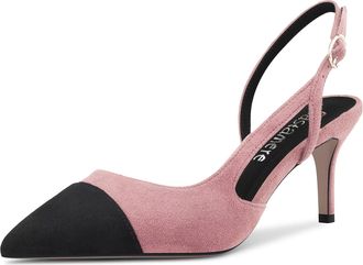 Castamere Women Pointed Toe Slip-on Slingback Sandals Mid Stiletto Heel Classic 6.5 CM Heels Pink 5.5 UK
