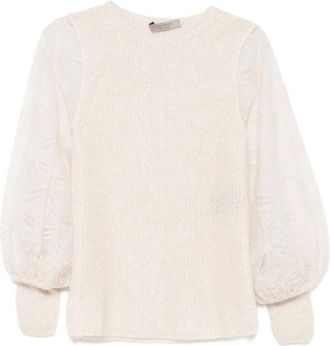 D.exterior Truien & Vesten, Dames, Beige, M, Ronde hals gebreid