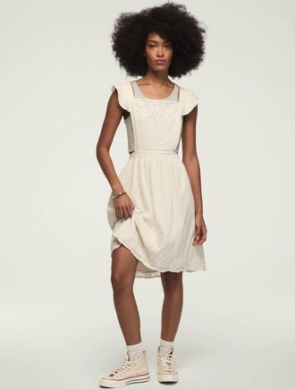 Lucky Brand Womens Embroidered Mesh Apron Mini Dress