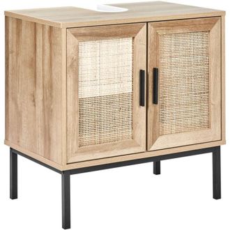 Beliani Beliani - Armario De Pie Para Ba&ntilde;o Boho Frente De Rat&aacute;n Trenzado 60 X 60 Cm Madera Clara Rosell