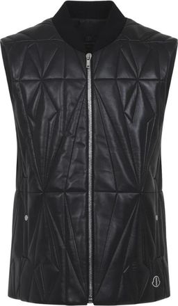 Moncler Geocamo Flight Nappa Leren Vest - Heren - Bodywarmers - Zwart - L - Katoen - Jassen