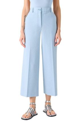 Akris Chiara High Waist Cotton Stretch Seersucker Crop Pants in Sky-Dark Blue at Nordstrom, Size 16