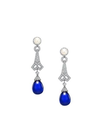 Anabela Chan 14K white gold and rhodium vermeil Lattice blue sapphire and white diamond earrings - women - 14kt White Gold/Rhodium Vermeil/Lab-Gr