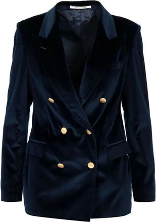 Tagliatore Double-Breasted Velvet Blazer - Dames - Blazers - Blauw - L - Leer - Jassen