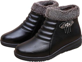 Generic Winter Shoes Womens Lined Warm Leather Ankle Boots Non-Slip Winter Boots Lightweight Snow Boots Outdoor Winter Boots with Fur Autumn Ankle Boots, 4 Bl