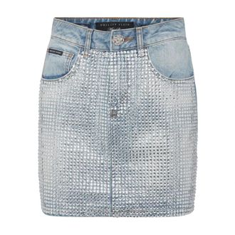 Philipp Plein Minifalda vaquera con adornos de cristales - Skirts - Mujer - Azul - S