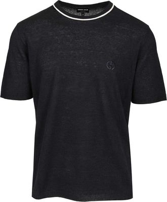 Giorgio Armani Trui met ronde hals - Heren - T-shirts - Blauw - M - Linnen - Tops