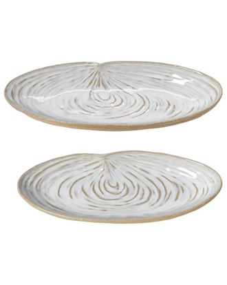 Two's Company Set Of 2 Artisanal Reactive Glaze Shell Tidbit Dish / Trays