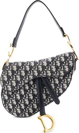Dior Borsa a spalla Saddle media in tela con motivo Oblique - Blu