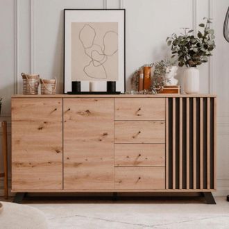 Finori Medan51c Aparador 3 Puertas Y 4 Cajones Roble Antracita