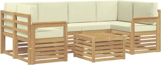vidaXL Conjunto De Sof&aacute;s De Exterior 7 Uds. Blanco Y Crema Poli&eacute;ster Vidaxl