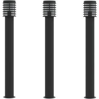 vidaXL L&aacute;mparas De Suelo Exterior 3 Uds Acero Inoxidable Negro 110 Cm Vidaxl