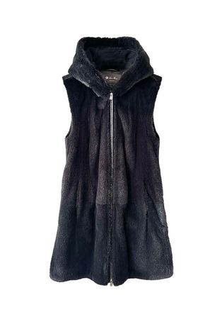 Loro Piana Grey Mink Fur & Baby Cashmere Hooded Gilet Size S