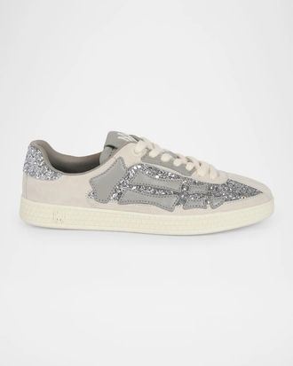 Amiri Sequined Skull-Appliqu&eacute; Leather Sneakers
