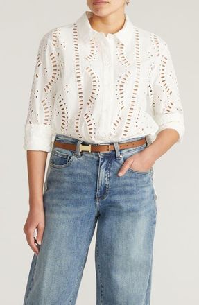Universal Standard Embroidered Cotton Poplin Blouse in White at Nordstrom, Size Xx-Large