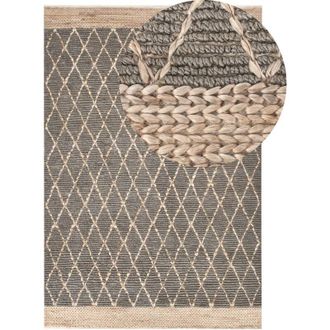 Beliani Beliani - Alfombra De Yute Natural Trenzado Estilo Boho Patr&oacute;n Geom&eacute;trico Gris 200 X 300 Cm Tellikaya