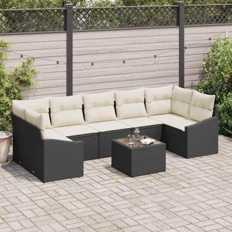vidaXL Conjunto De Sof&aacute; De Jard&iacute;n 8 Pcs Negro, Crema 55 X 55 X 37 Cm Vidaxl
