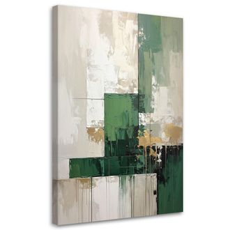 Feeby Cuadro En Lienzo, Abstracci&oacute;n Verde Y Beige, 80x120