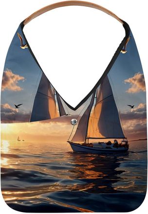 Generic Sailboat Sunset View Reusable Lightweight Grocery Bags - Foldable Into Compact Pouch, Washable & Sturdy, Multipurpose for Shopping and Travel