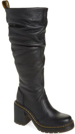 Dr. Martens Kasey Ruched Leather Tall Boot in Black at Nordstrom, Size 5