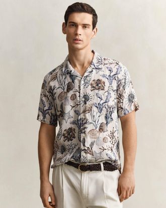 GANT Mens Regular Fit Shirt in Ivory Linen - Size X-Large