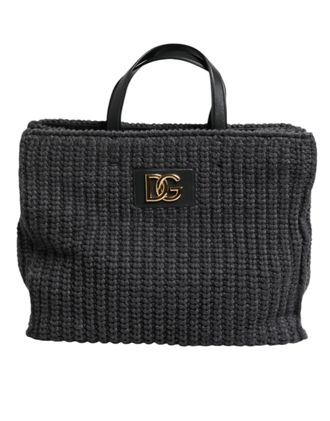 Dolce & Gabbana Zwarte Grote Gebreide Haak Schouder Shopper DG Logo Tas