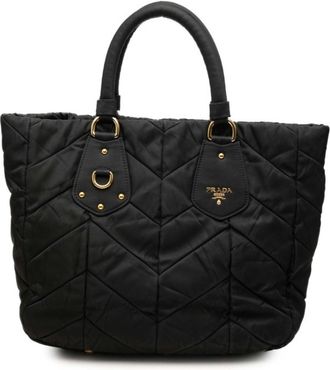 Prada Black Gold Nylon Tote Bag (Pre-Owned)