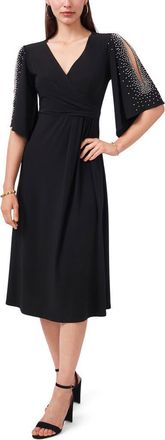 Chaus Split Sleeve Beaded Midi Dress in Black at Nordstrom, Size Large