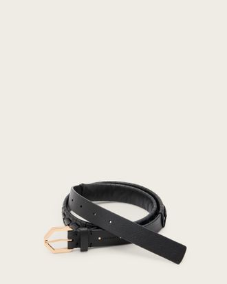 AllSaints Cow Leather Storm Woven Leather Belt, Size: M