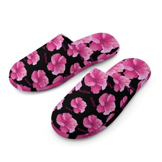 Generic Aloha Hawaiian Flower Mens Cozy Memory Foam Slippers Warm Cotton House Shoes Comfy Slipper for Indoor Outdoor