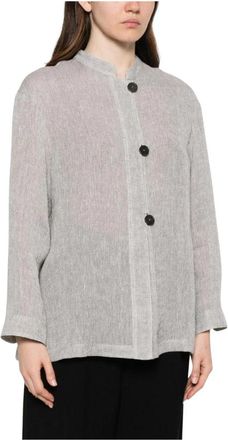 Emporio Armani Linnen Gauze Shirt Jacket - Dames - Overhemden - Grijs - S - Linnen - Overhemden