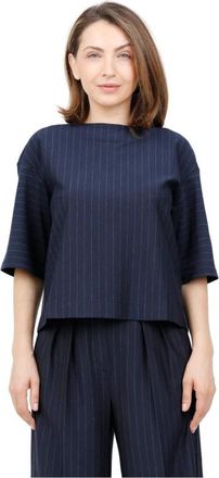 Max Mara Tuniek met boxy pasvorm in zachte viscose jersey met contrasterend krijtstreepmotief - Dames - T-shirts - Blauw - S - Tops