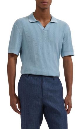 Bugatchi Johnny Collar Basket Stitch Cotton Blend Short Sleeve Sweater in Ether at Nordstrom, Size Xx-Large