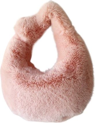 Generic Womens Plush Bags Plush Bag Winter Womens Handbag Small Wrist Clutch Fashion Short Handle Phone Coin Purse Ladies(Pink)