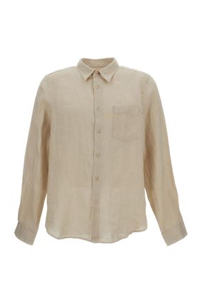 Paul Smith Beige Linen Shirt With Pointed Collar And Patch Pocket