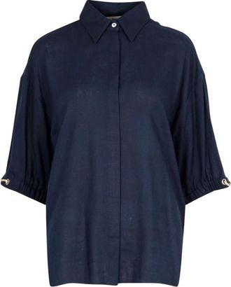 Herno Dames, Blouses & Shirts, Blauw, Maat: XL Linnen