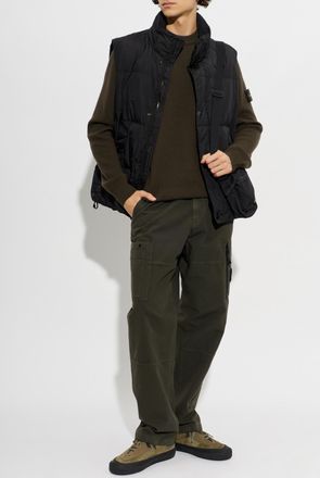 Stone Island Quilted Vest With Stand-up Collar, Mens, Black