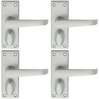 Loops 4x PAIR Straight Handle on Short Privacy Backplate 118 x 42mm Satin Chrome