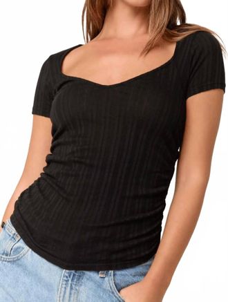 Bloomingdale's Dylana Pointelle Sweetheart Neck Tee Top In Black