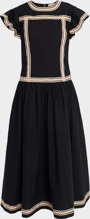 Ulla Johnson Delphina Ricrac Embellished Sleeveless Midi Dress