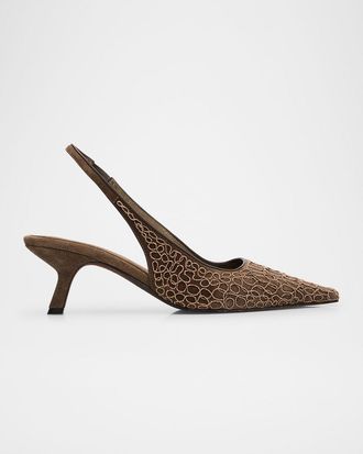 Brunello Cucinelli Suede Monili Croco Slingback Pumps