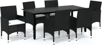 vidaXL Set De Comedor De Jard&iacute;n 7 Pzas Y Cojines Rat&aacute;n Sint&eacute;tico Negro Vidaxl